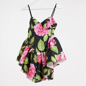 ASOS Design Cami Rose Floral Print Sweetheart Mini Dress